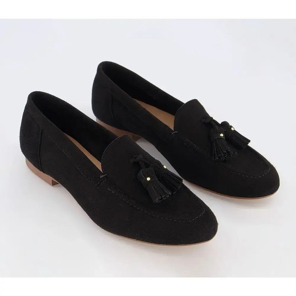 Office London Retro Black Leather Suede Loafers Size 39